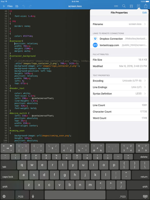 Textastic Code Editor 9 IPA Cracked for iOS Free Download